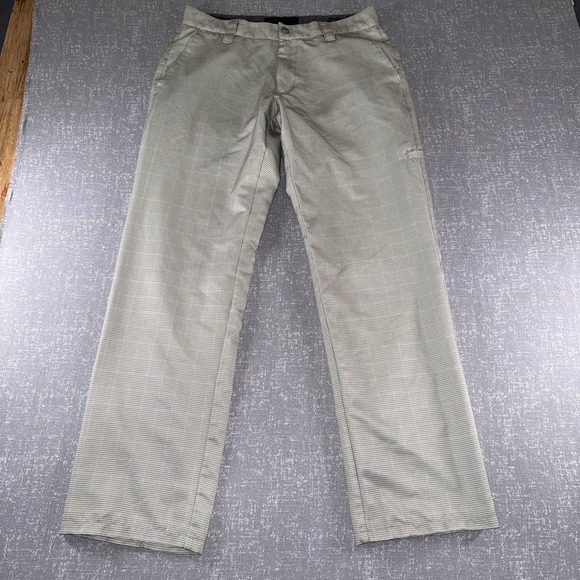 Oakley Pants Mens 32 Gray Check Chino Straight Leg Casual Golf Outdoor Logo - Picture 2 of 13